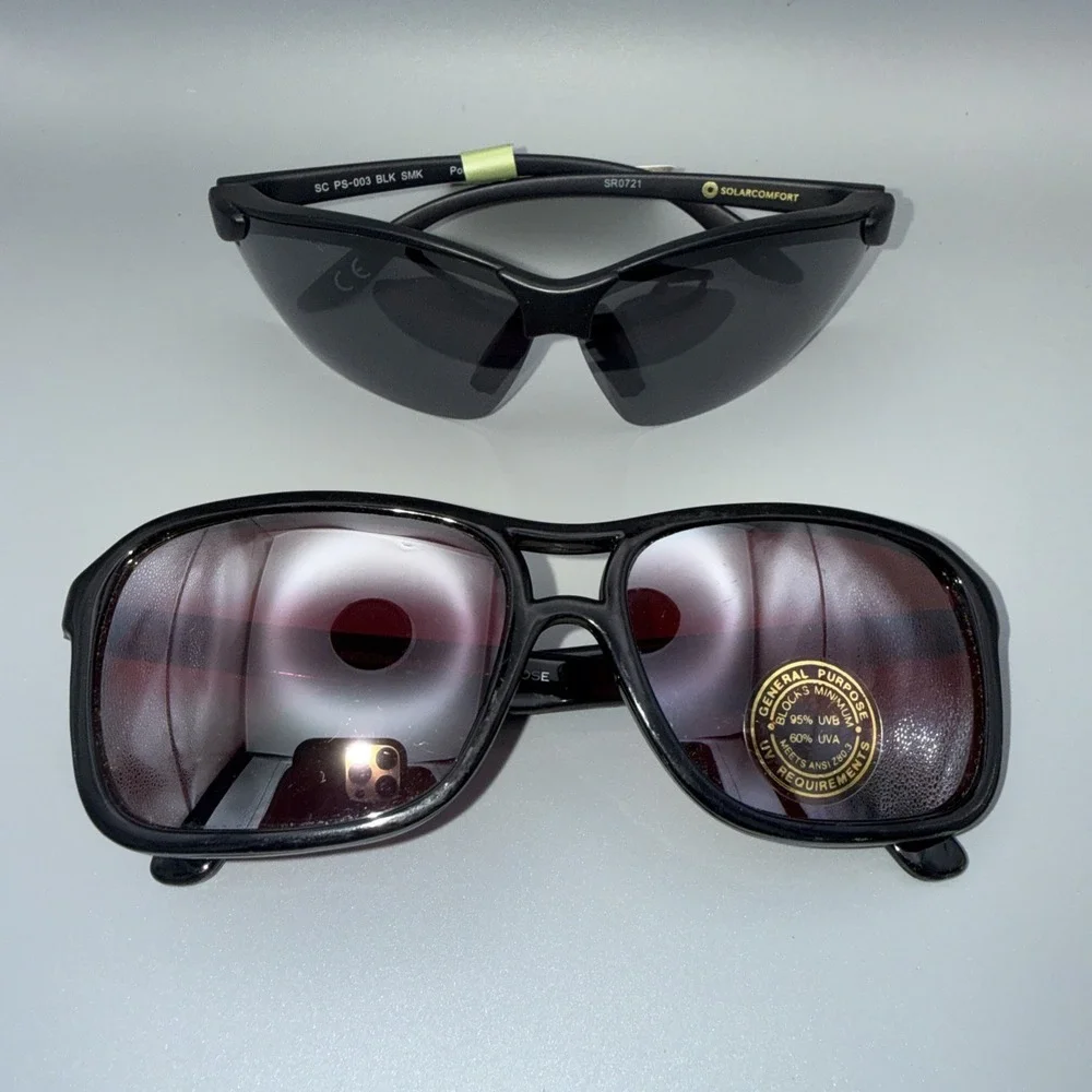 2 pair black NWT Sunglasses Authentic 100% UVA POLARIZED Wrap & Square Frames